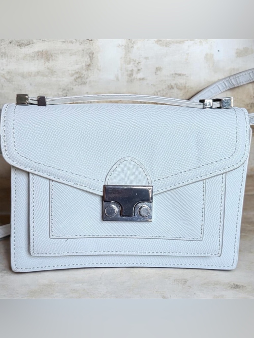 LOEFFLER RANDALL Mini Rider SF Satchel 
White Structured Top-Handle Crossbody